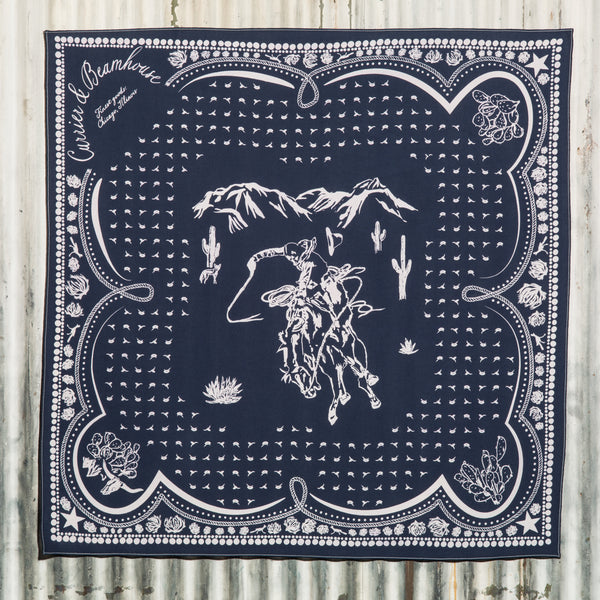 Sonora - screen printed cowboy bandana, navy cotton - Currier & Beamhouse