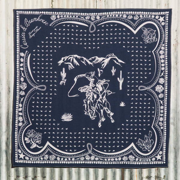 Sonora screen printed cowboy bandana, navy cotton