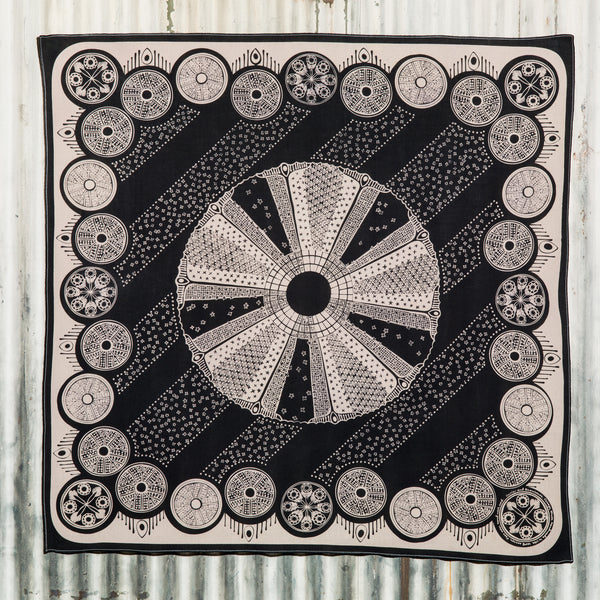 Diatoms - screen printed bandana, black cotton - Currier & Beamhouse