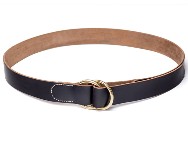 1 ¼" double ring belt, black Horween Chromexcel - Currier & Beamhouse