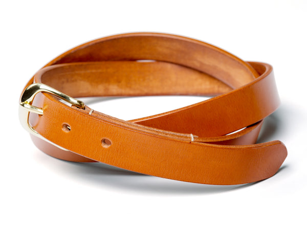 1" skinny buckled belt, tan English bridle - Currier & Beamhouse