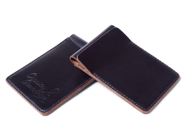 Two slot vertical wallet, black Horween Chromexcel - Currier & Beamhouse